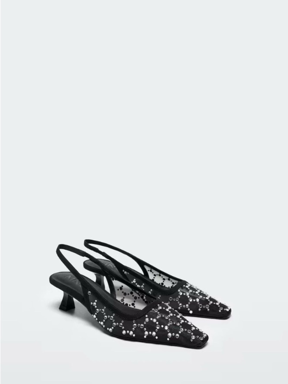 Mango Black Rhinestone Embellished Slingback Kitten Heels Size 39